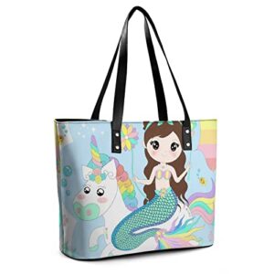 Womens Handbag Mermaid Unicorn Leather Tote Bag Top Handle Satchel Bags For Lady