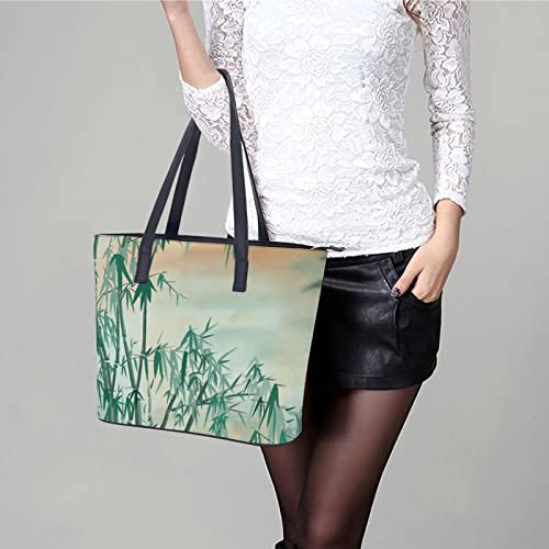 Womens Handbag Chinese Ink Illustration Leather Tote Bag Top Handle Satchel Bags For Lady