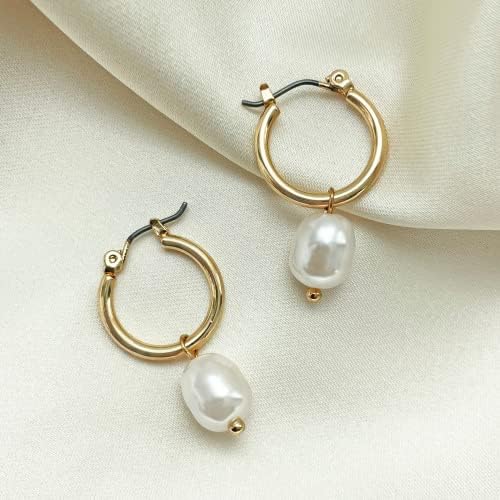 Ettika Pearl Earrings. Huggie, Hoop Earrings, Gold Pearl Earrings, 2-in-1 Gold Tone Plated with Removable Charm.