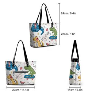 Womens Handbag Skateboard Dinosaur Leather Tote Bag Top Handle Satchel Bags For Lady