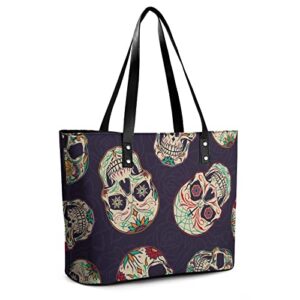 Womens Handbag Skull Pattern Leather Tote Bag Top Handle Satchel Bags For Lady