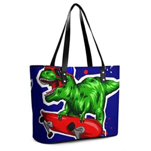 Womens Handbag Skateboard Dinosaur Leather Tote Bag Top Handle Satchel Bags For Lady