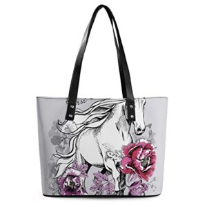 Womens Handbag Horse Flower Leather Tote Bag Top Handle Satchel Bags For Lady