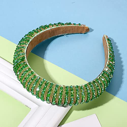 NVENF St.Patrick's Day Headband, Lucky Green Crystal Rhinestone Headbands for Women Wide Bejewelled Headband St.Patrick's Day Hair Accessory Party Favors Gifts (Green)