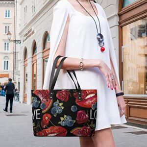 Womens Handbag Lips Flower Leather Tote Bag Top Handle Satchel Bags For Lady