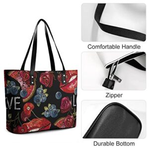 Womens Handbag Lips Flower Leather Tote Bag Top Handle Satchel Bags For Lady