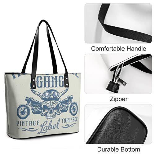 Womens Handbag Skull Motorcycle Leather Tote Bag Top Handle Satchel Bags For Lady