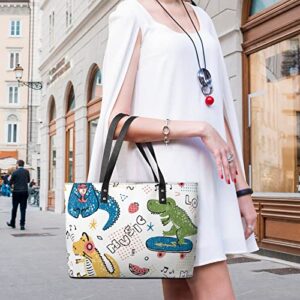 Womens Handbag Skateboard Dinosaur Leather Tote Bag Top Handle Satchel Bags For Lady