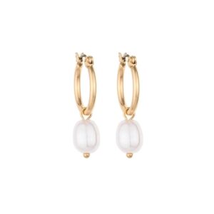 Ettika Pearl Earrings. Huggie, Hoop Earrings, Gold Pearl Earrings, 2-in-1 Gold Tone Plated with Removable Charm.