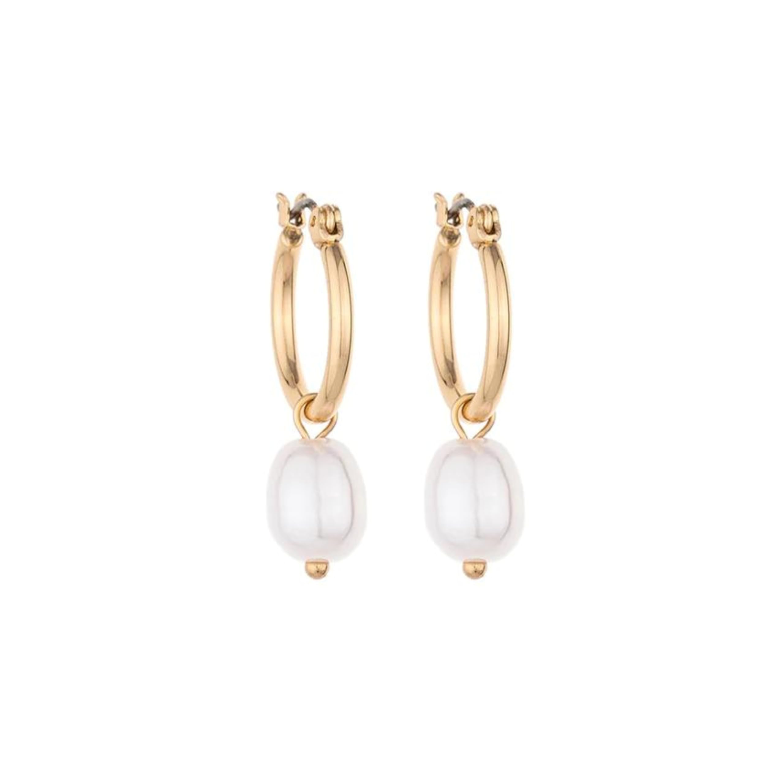 Ettika Pearl Earrings. Huggie, Hoop Earrings, Gold Pearl Earrings, 2-in-1 Gold Tone Plated with Removable Charm.