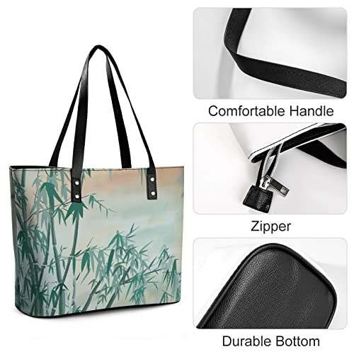 Womens Handbag Chinese Ink Illustration Leather Tote Bag Top Handle Satchel Bags For Lady