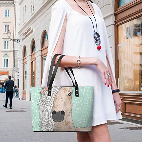 Womens Handbag Green Unicorn Flower Leather Tote Bag Top Handle Satchel Bags For Lady