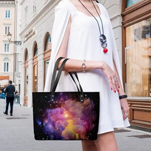 Womens Handbag Purple Galaxy Nebula Leather Tote Bag Top Handle Satchel Bags For Lady