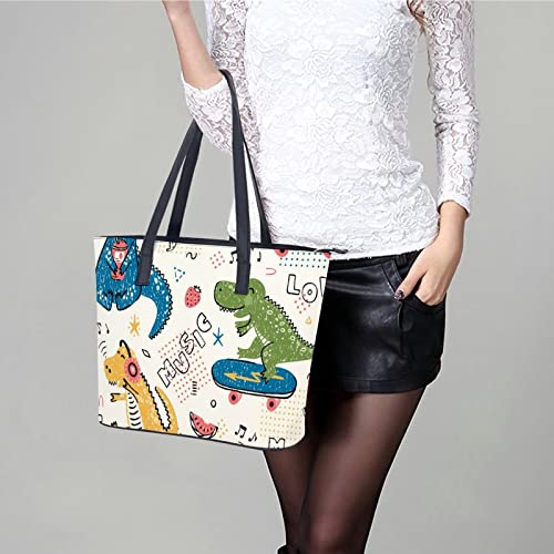 Womens Handbag Skateboard Dinosaur Leather Tote Bag Top Handle Satchel Bags For Lady