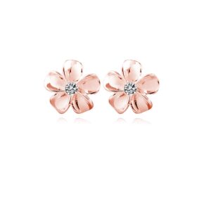 reffeer solid 925 sterling silver plumeria flower stud earrings for women teen girls crystal flower stud earrings (c-rose gold)