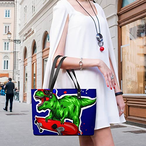 Womens Handbag Skateboard Dinosaur Leather Tote Bag Top Handle Satchel Bags For Lady