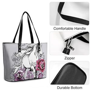 Womens Handbag Horse Flower Leather Tote Bag Top Handle Satchel Bags For Lady