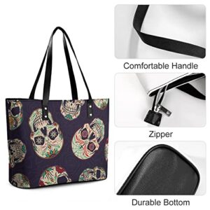 Womens Handbag Skull Pattern Leather Tote Bag Top Handle Satchel Bags For Lady