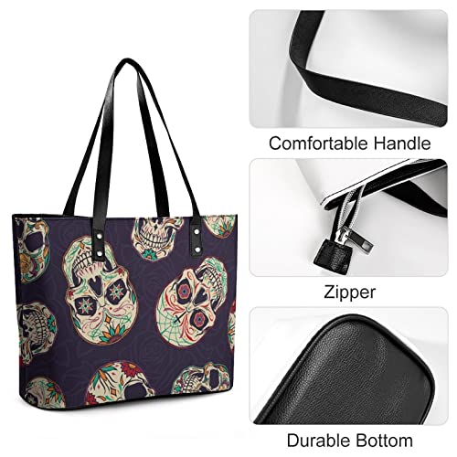 Womens Handbag Skull Pattern Leather Tote Bag Top Handle Satchel Bags For Lady