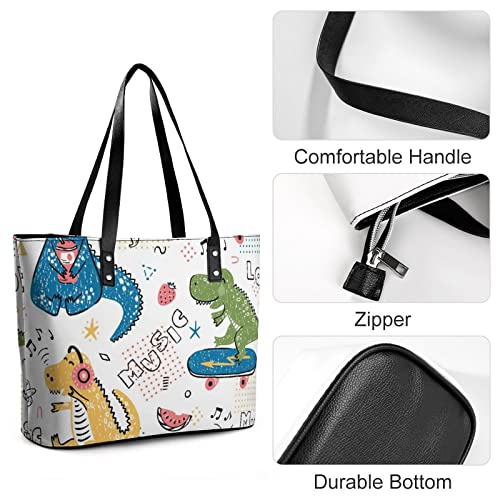 Womens Handbag Skateboard Dinosaur Leather Tote Bag Top Handle Satchel Bags For Lady