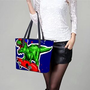 Womens Handbag Skateboard Dinosaur Leather Tote Bag Top Handle Satchel Bags For Lady