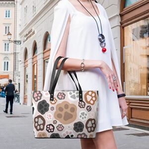 Womens Handbag Paw Print Leather Tote Bag Top Handle Satchel Bags For Lady