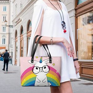 Womens Handbag Rainbow Unicorn Leather Tote Bag Top Handle Satchel Bags For Lady