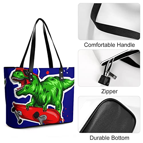 Womens Handbag Skateboard Dinosaur Leather Tote Bag Top Handle Satchel Bags For Lady