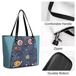 Womens Handbag Planet Moon Space Cat Leather Tote Bag Top Handle Satchel Bags For Lady