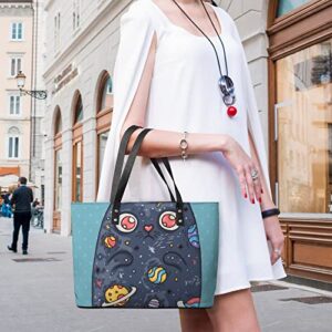 Womens Handbag Planet Moon Space Cat Leather Tote Bag Top Handle Satchel Bags For Lady