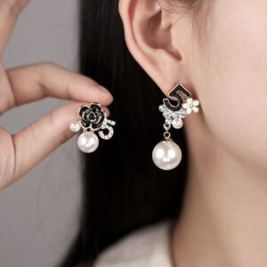 Imitation Pearl Elegant Rhinestone Drop Earrings Number Five Asymmetrical Earrings