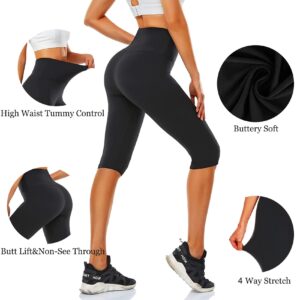 Women's Knee Length Leggings-High Waisted Capri Pants Biker Shorts for Women Yoga Workout Exercise Short Casual Summer