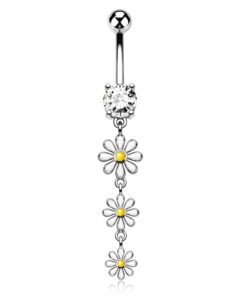 melighting dangle belly button rings 14g belly rings stainless steel 316l flower belly piercing jewelry for women belly piercing navel barbell body piercing jewelry