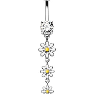 Melighting Dangle Belly Button Rings 14G Belly Rings Stainless Steel 316L Flower Belly Piercing Jewelry for Women Belly Piercing Navel Barbell Body Piercing Jewelry