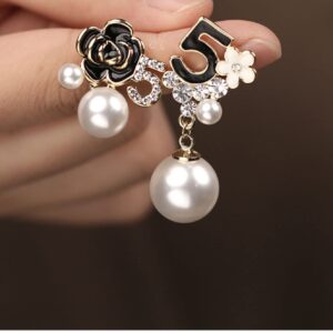 Imitation Pearl Elegant Rhinestone Drop Earrings Number Five Asymmetrical Earrings