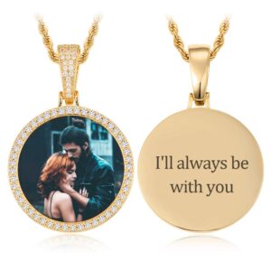 YIMERAIRE Picture Necklace Personalized Customized Engraved Text Photo Memory Pendant Heart Women Locket Photo Pendant Necklace Custom Picture Necklace Father Day Gift