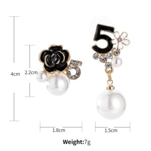 Imitation Pearl Elegant Rhinestone Drop Earrings Number Five Asymmetrical Earrings