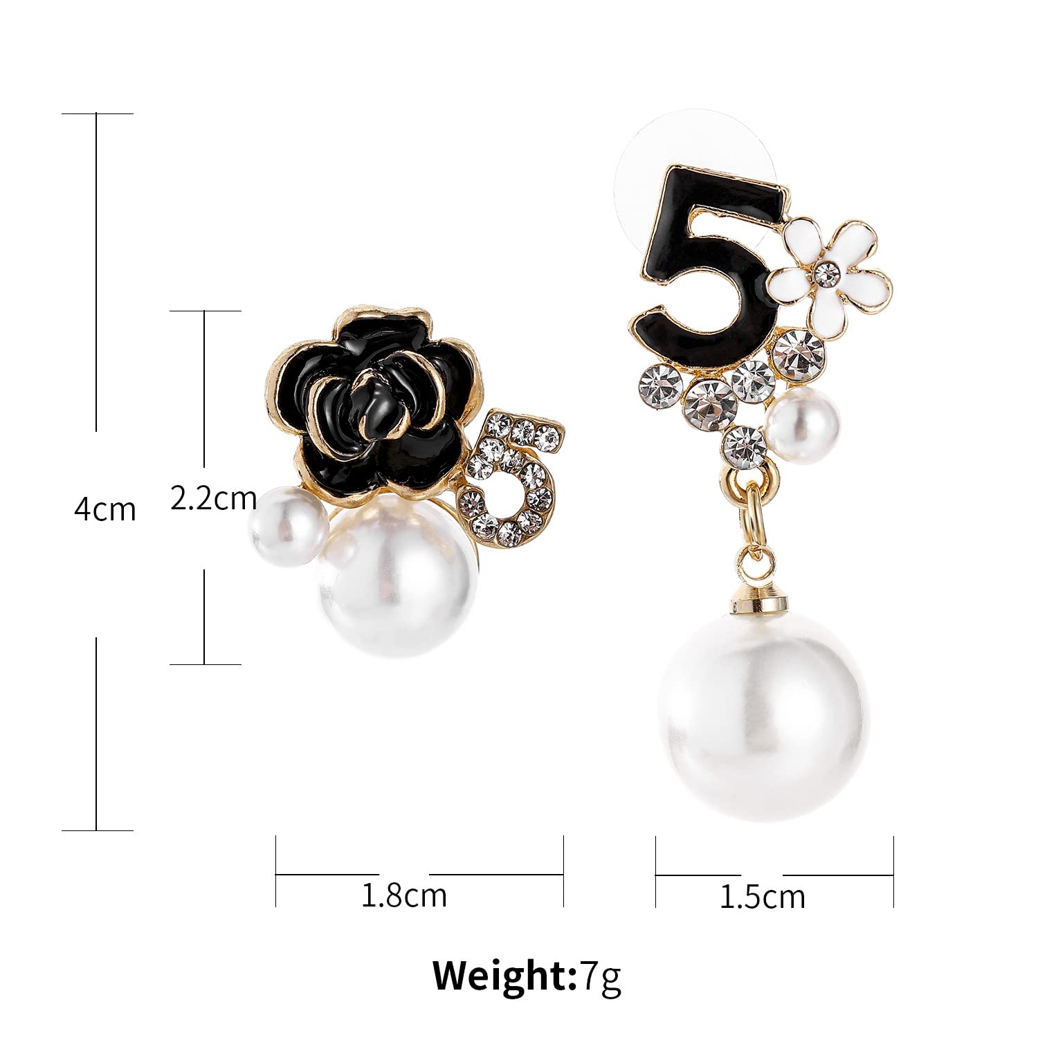 Imitation Pearl Elegant Rhinestone Drop Earrings Number Five Asymmetrical Earrings