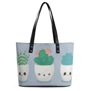 womens handbag succulent plant cactus leather tote bag top handle satchel bags for lady