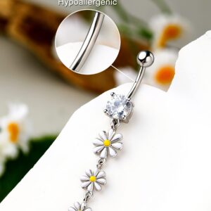 Melighting Dangle Belly Button Rings 14G Belly Rings Stainless Steel 316L Flower Belly Piercing Jewelry for Women Belly Piercing Navel Barbell Body Piercing Jewelry