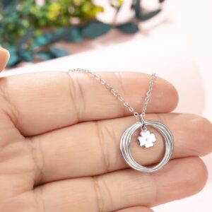 60th Birthday Gifts for Women Sterling Silver Six Ronud Circles Four Leaf Clover Necklace for Women Birthday Gifts