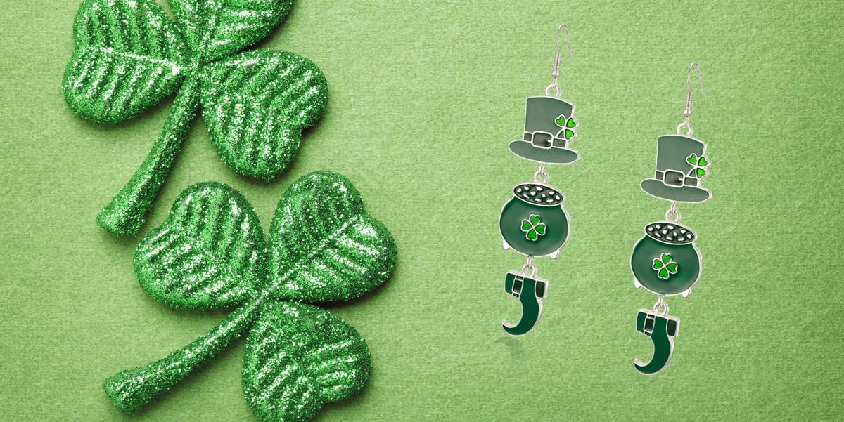 St. Patrick's Day Earrings for Women Shamrock Dangle Earrings Multi Green Silver Plated 4-Leaf Clover Gifts Holiday Party Decorations Accessories