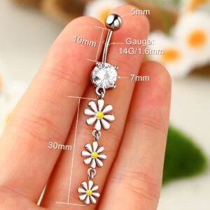 Melighting Dangle Belly Button Rings 14G Belly Rings Stainless Steel 316L Flower Belly Piercing Jewelry for Women Belly Piercing Navel Barbell Body Piercing Jewelry