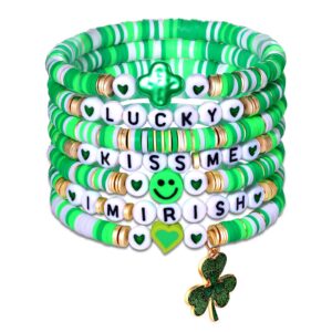 faerliiry st. patrick's day bracelets for women beaded heishi bracelets preppy surfer bracelets green bead bracelets shamrock luck charm bracelet irish party jewelry (green)