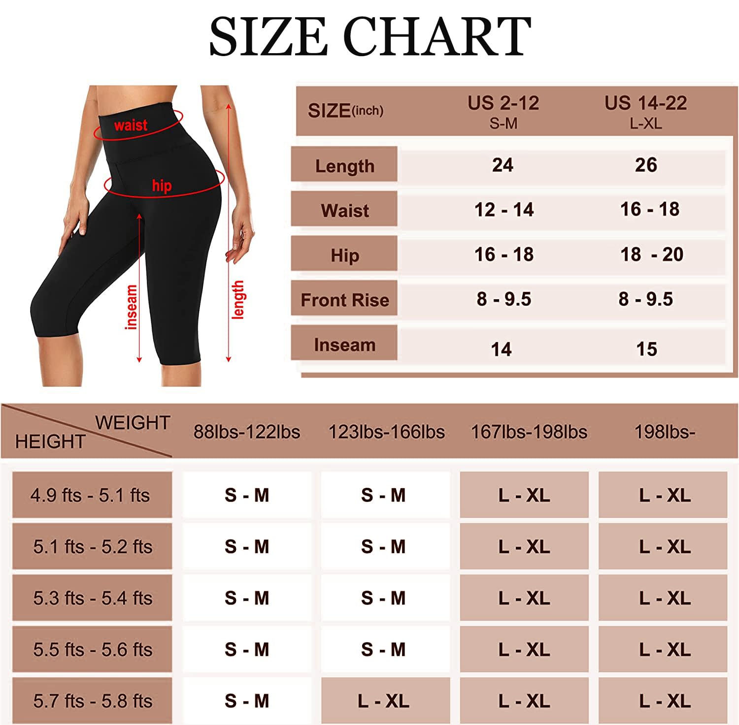 Women's Knee Length Leggings-High Waisted Capri Pants Biker Shorts for Women Yoga Workout Exercise Short Casual Summer