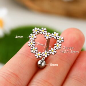 Melighting 14G Belly Button Rings Reverse Belly Rings Stainless Steel 316L Flower Belly Piercing Jewelry for Women Belly Piercing Navel Barbell Body Piercing Jewelry