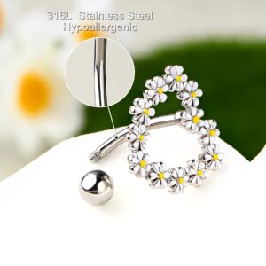 Melighting 14G Belly Button Rings Reverse Belly Rings Stainless Steel 316L Flower Belly Piercing Jewelry for Women Belly Piercing Navel Barbell Body Piercing Jewelry