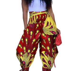 Women's Yoga Harem Pants Afriacan Print Joggers Hippie Bohemian Palazzo Lounges with Pockets Red