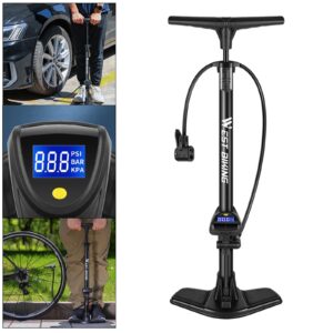 BESSTUUP Bike Floor Pump with High Pressure Gauge, 145 psi, Bicycle Dual Valve Inflator Air Filling Fits for Presta and Schrader