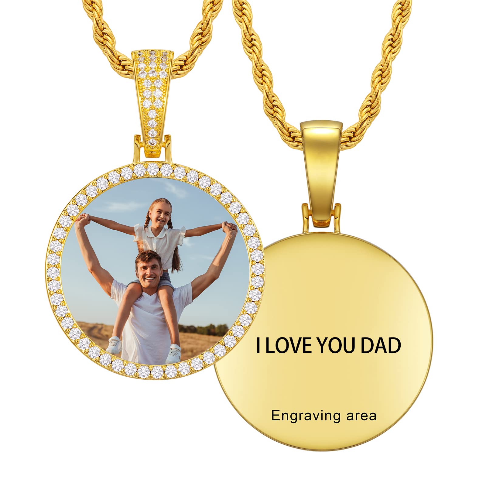 YIMERAIRE Picture Necklace Personalized Customized Engraved Text Photo Memory Pendant Heart Women Locket Photo Pendant Necklace Custom Picture Necklace Father Day Gift